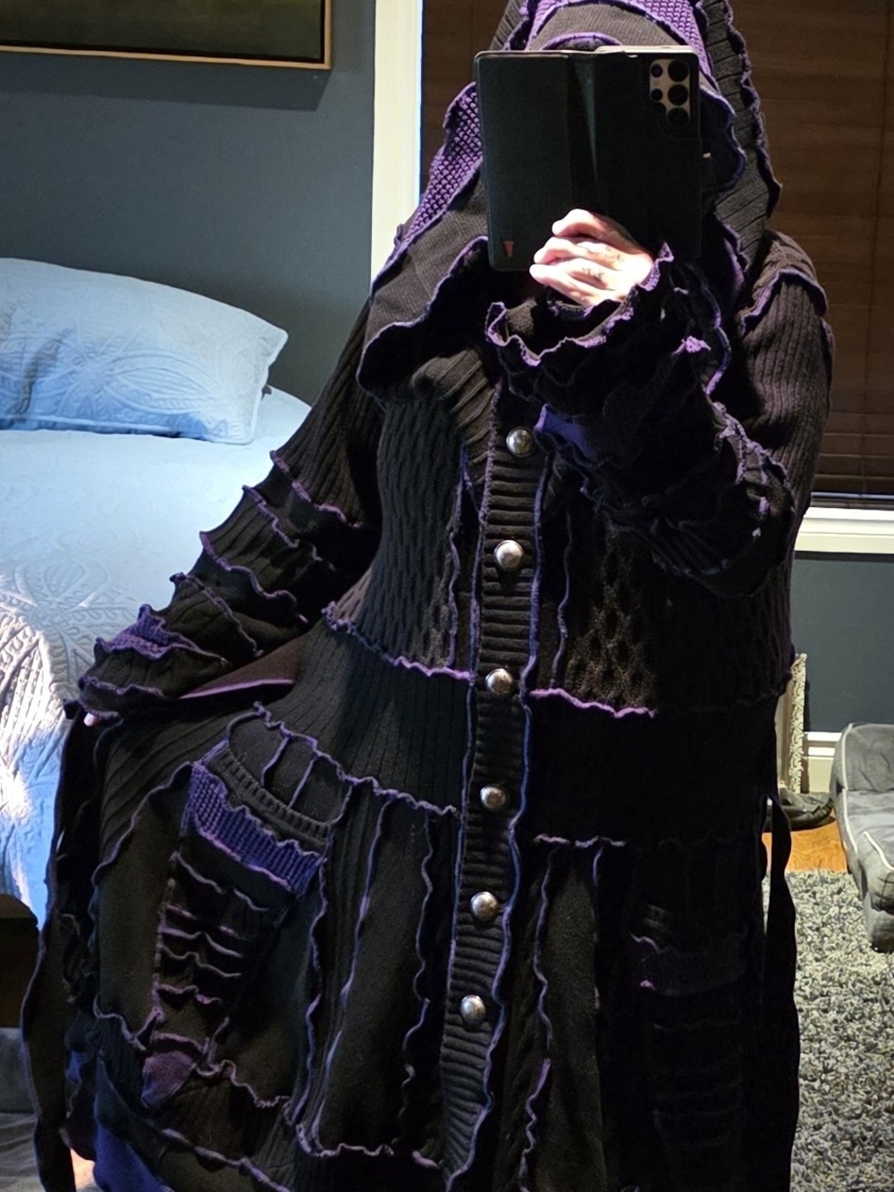 Long, Hooded, Custom Made Fairy Sweater - Black & Purple - Picture 4 of 4